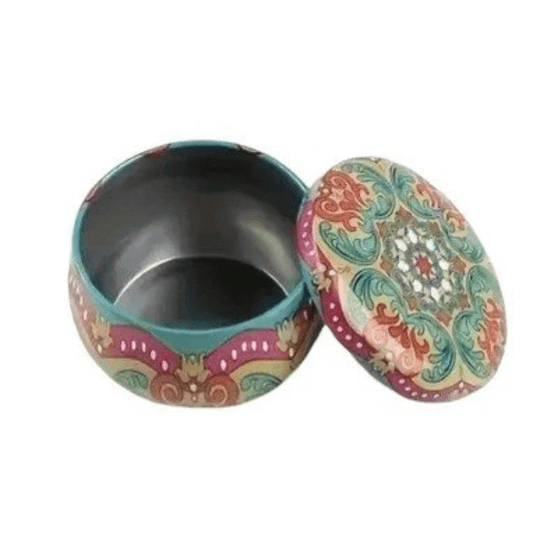 Metalen opberg blikje - Beige/rood/blauw - Medase