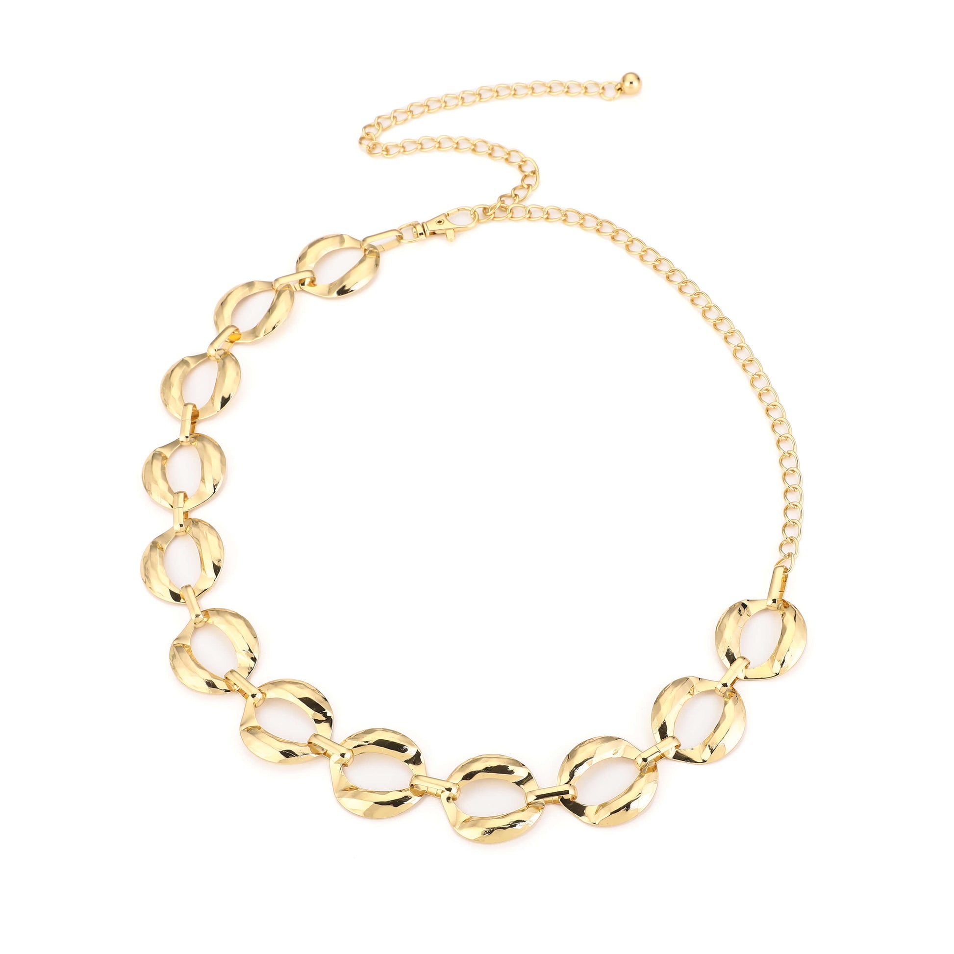 Metalen riem 4,5cm breed goudkleurig ovale schakels verstelbaar glanzend elegant