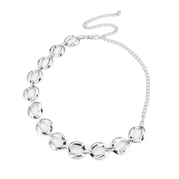 Metalen riem 4,5cm breed zilverkleurig ovale schakels verstelbaar glanzend elegant