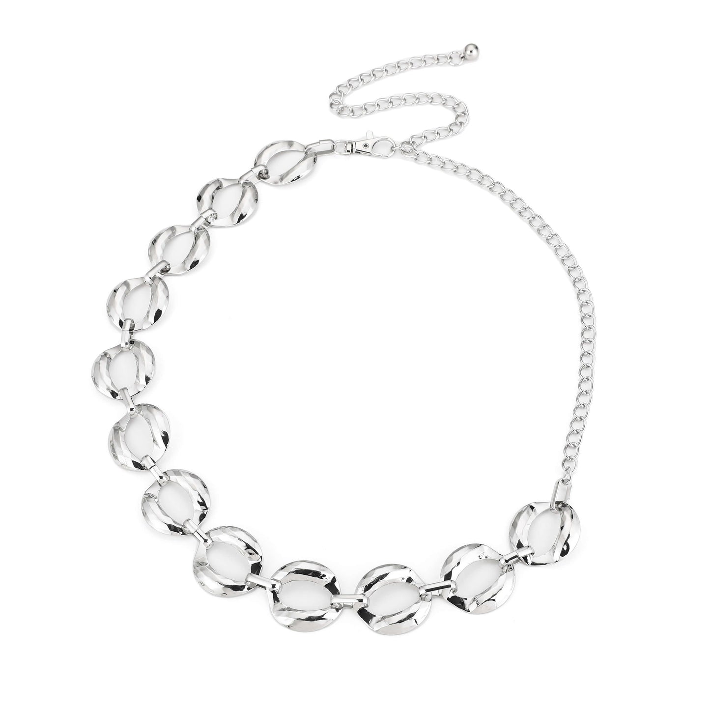 Metalen riem 4,5cm breed zilverkleurig ovale schakels verstelbaar glanzend elegant