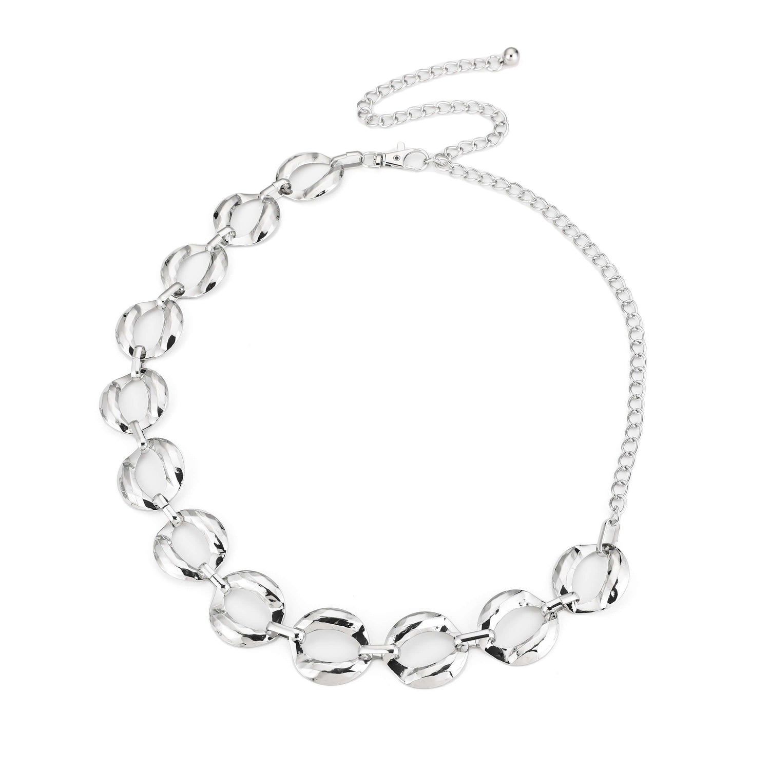 Metalen riem 4,5cm breed zilverkleurig ovale schakels verstelbaar glanzend elegant