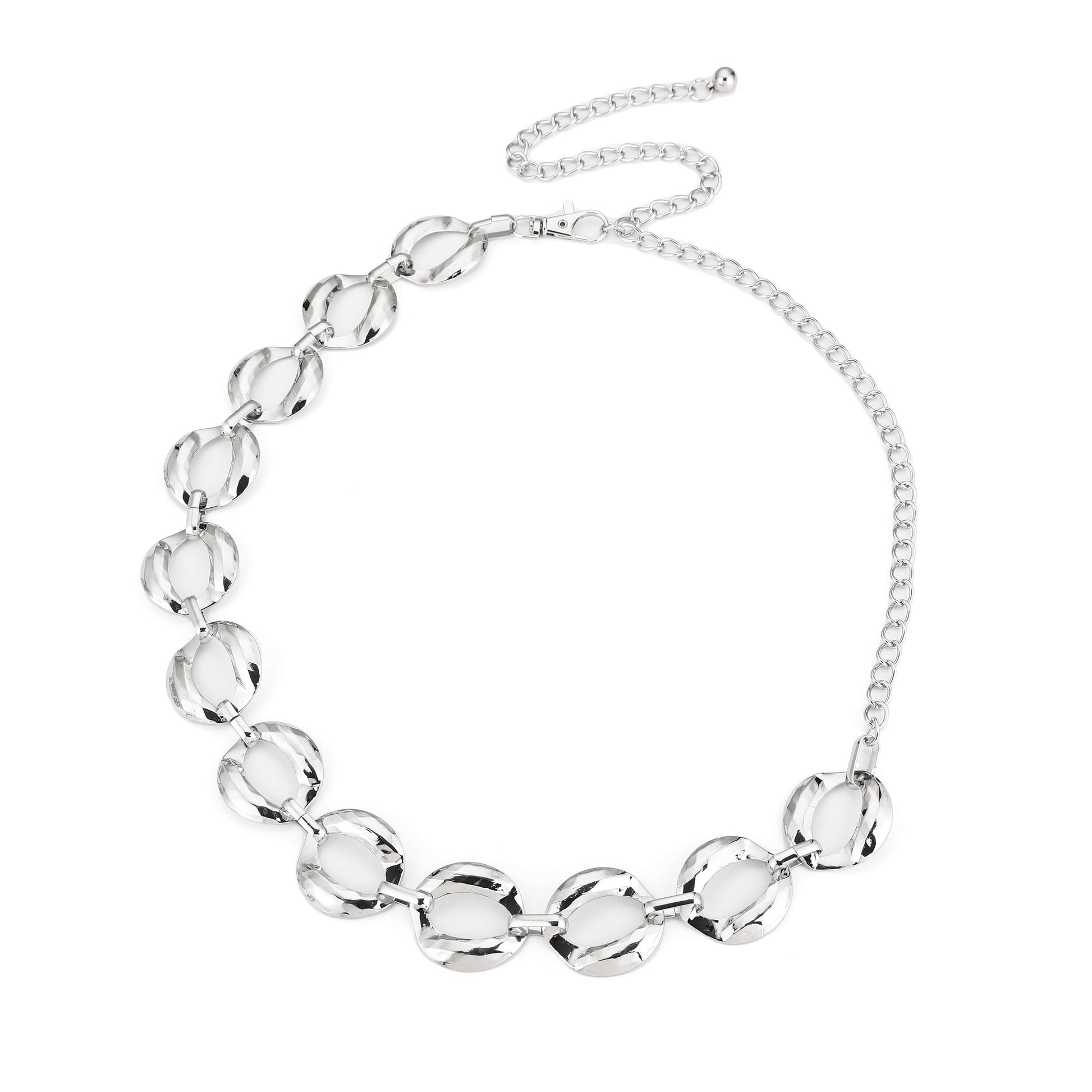 Metalen riem 4,5cm breed zilverkleurig ovale schakels verstelbaar glanzend elegant