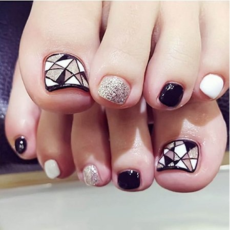 Nep teen nagels - zwart/wit/champagne glitter - Medase