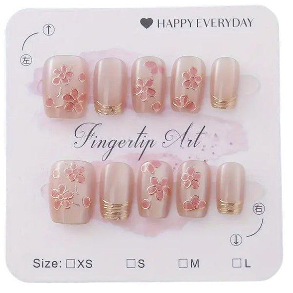 Nepnagels Nude met Gouden Bloemen – Cat Eye Effect – 10 stuks - Medase