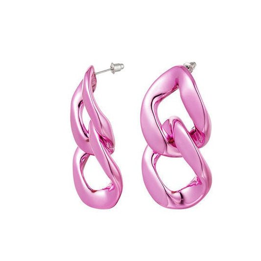 Oorbellen acryl big chain - metallic roze - Medase