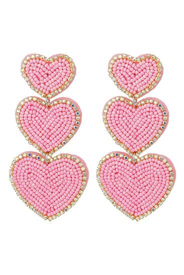 Oorbellen beaded heart - Roze - Medase
