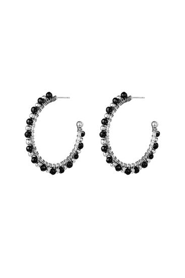 Oorbellen beaded hoops - Zwart/ Zilver - Medase