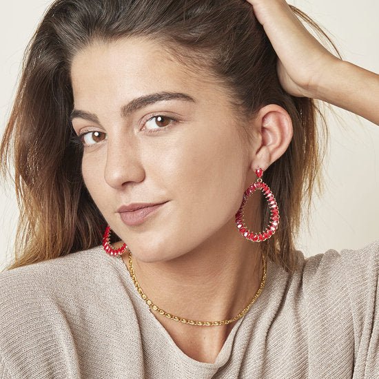 Oorbellen Bright red bling - Medase