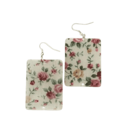 Oorbellen rechthoek flowers - Roze - Medase