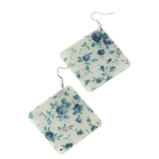Oorbellen vierkant flowers - Blauw - Medase