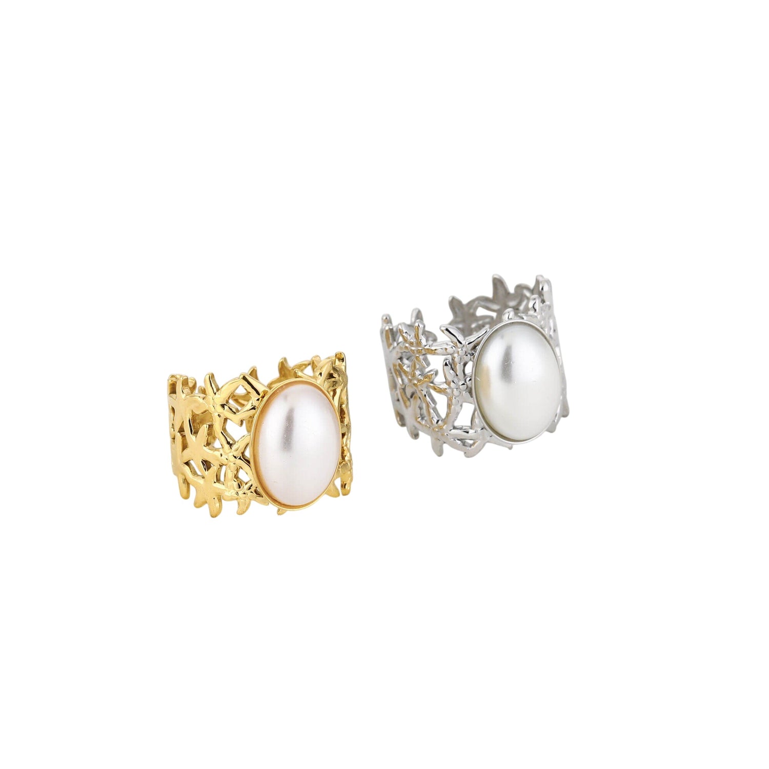 Opengewerkte ring met parel goud en zilver - Medase