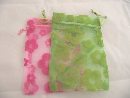 Organza zakjes "Flower" Roze/Groen - Medase