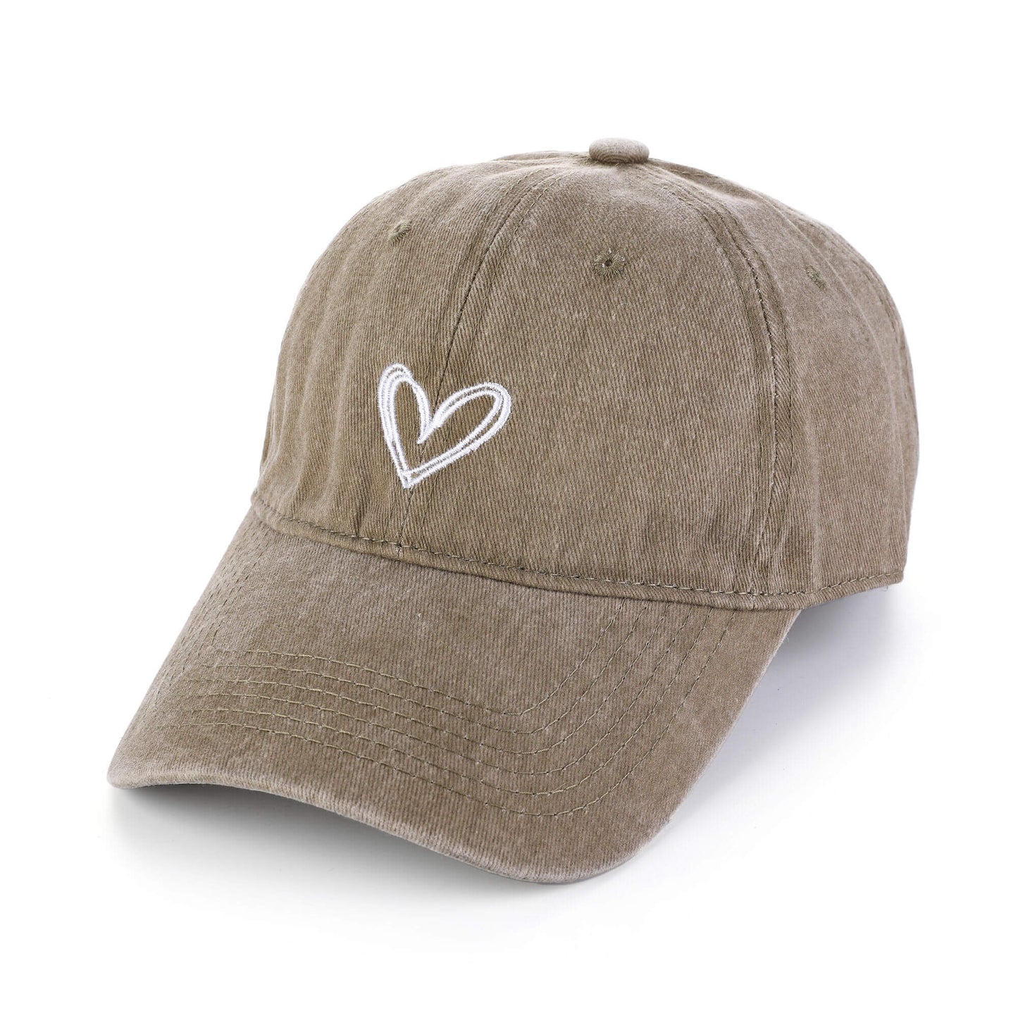 Pet geborduurd hartje 100% katoen khaki verstelbaar ademend casual