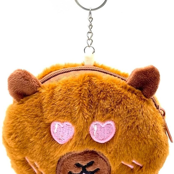 Pluche capybara sleutelhanger portemonnee 12x10cm hartjes oogjes roze glimlach kawaii tas accessoire
