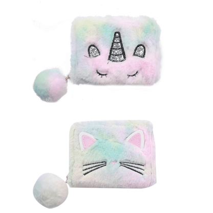 Pluche Portemonnee Eenhoorn of Kat - Fluffy Wallet met Pompom - Medase