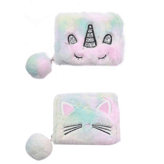 Pluche Portemonnee Eenhoorn of Kat - Fluffy Wallet met Pompom - Medase
