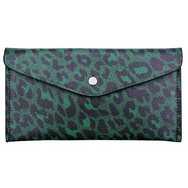 Portemonnee / clutch met luipaardprint – Groen of Grijs – PU leer – 19×10 cm - Medase