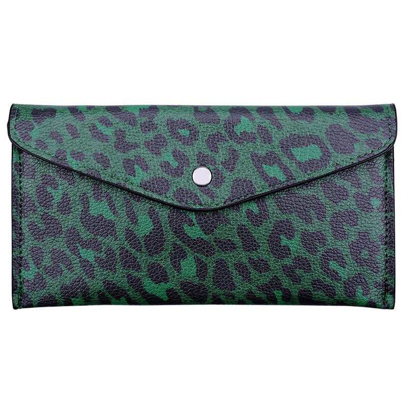 Portemonnee / clutch met luipaardprint – Groen of Grijs – PU leer – 19×10 cm - Medase