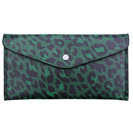 Portemonnee / clutch met luipaardprint – Groen of Grijs – PU leer – 19×10 cm - Medase