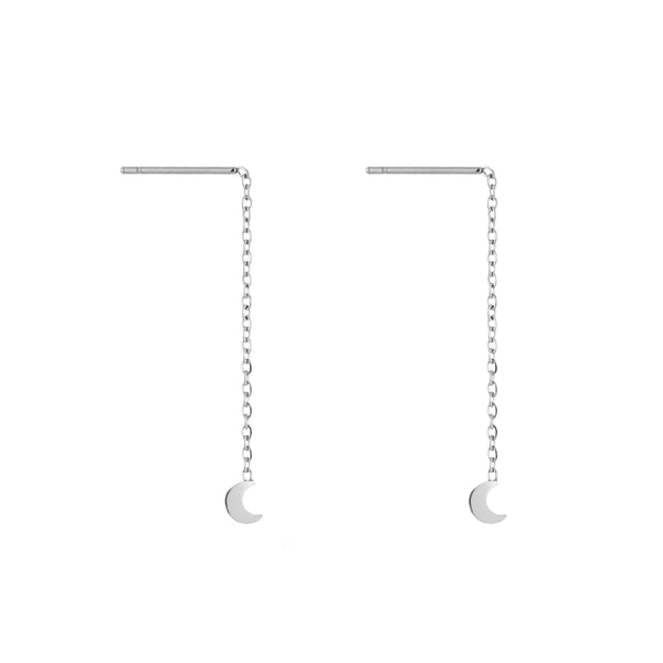 Pull-through oorstekers zilverkleurig 4,5cm maantje hanger fijne ketting minimalistisch elegant