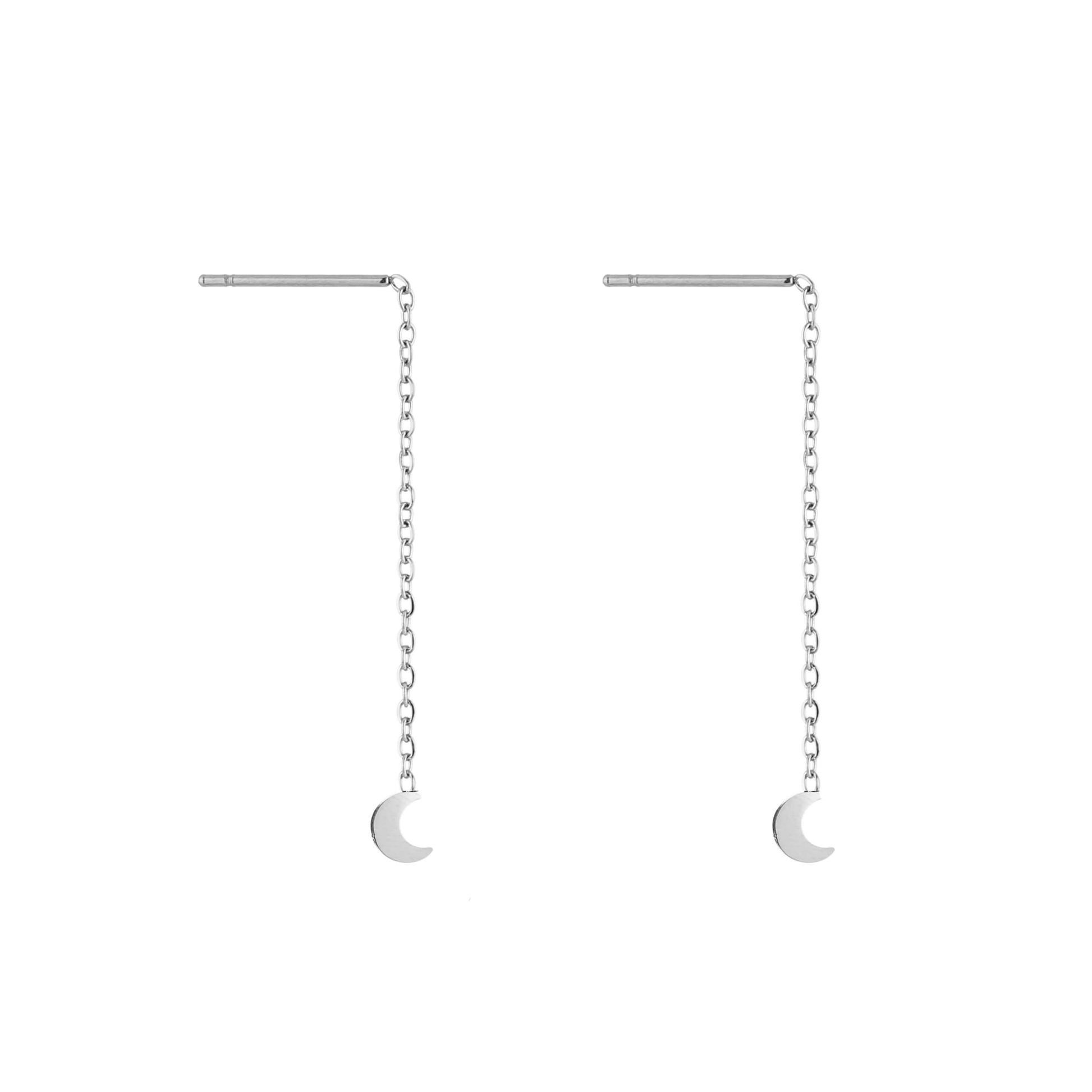 Pull-through oorstekers zilverkleurig 4,5cm maantje hanger fijne ketting minimalistisch elegant