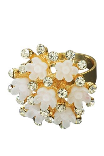 Ring met strass en witte bloemen - Medase