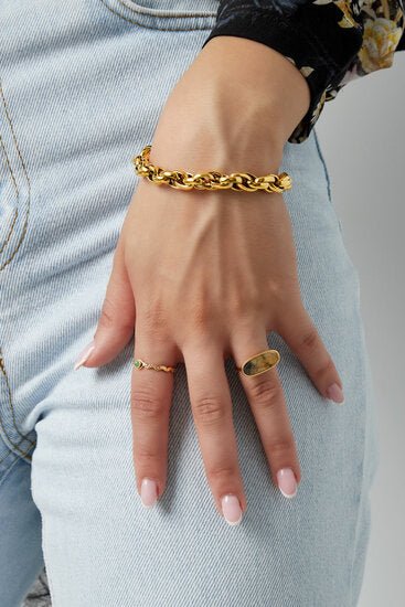 Ring natuursteen oval - Goud/Beige - Medase