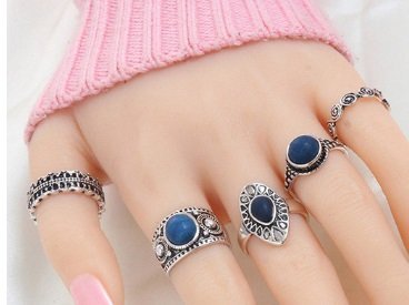 Ringen set 5 delig zilver/donkerblauw - Medase