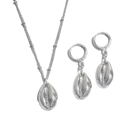 Schelpen setje ketting/oorbellen - Zilver - Medase