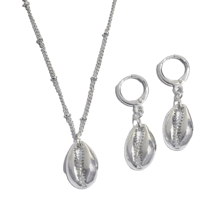 Schelpen setje ketting/oorbellen - Zilver - Medase