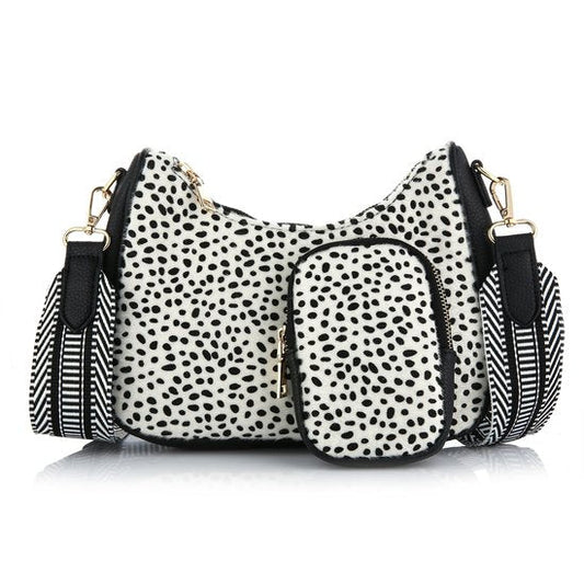 Schoudertas met coin purse Cheetah - Zwart/wit - Medase