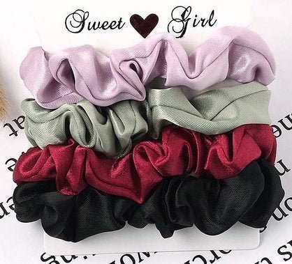 Scrunchie set 4 stuks - Rood/zwart/groen/roze - Medase