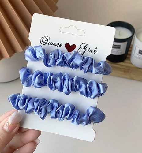 Set 3 smalle satijnen scrunchies - Blauw - Medase