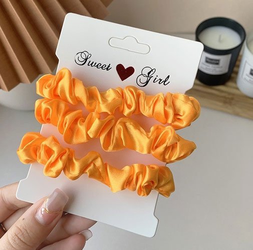 Set 3 smalle satijnen scrunchies - Oranje - Medase