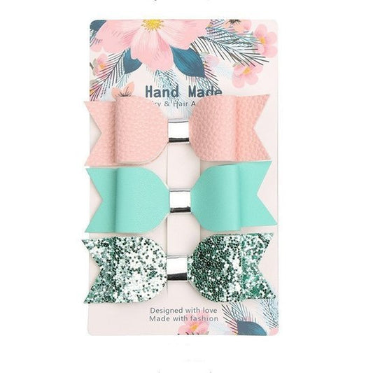 Set haarspeldjes met leren strikjes - Div Kleuren - Medase