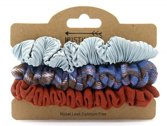 set/3 stoffen haarelastieken - Blauw/bruin - Medase