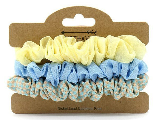 set/3 stoffen haarelastieken - Blauw/geel - Medase
