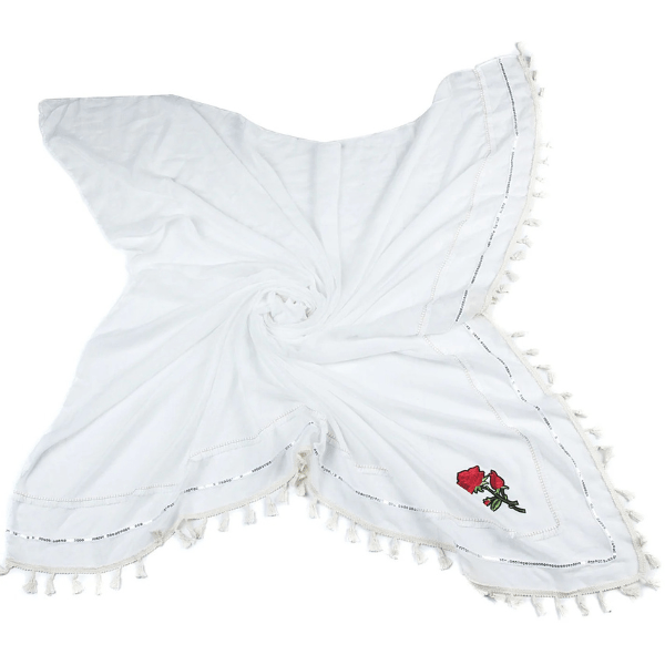Sjaal met rozenborduursel en kwastjes – Div kleuren|Vierkante sjaal 134 x 134 - Medase