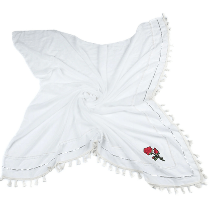 Sjaal met rozenborduursel en kwastjes – Div kleuren|Vierkante sjaal 134 x 134 - Medase