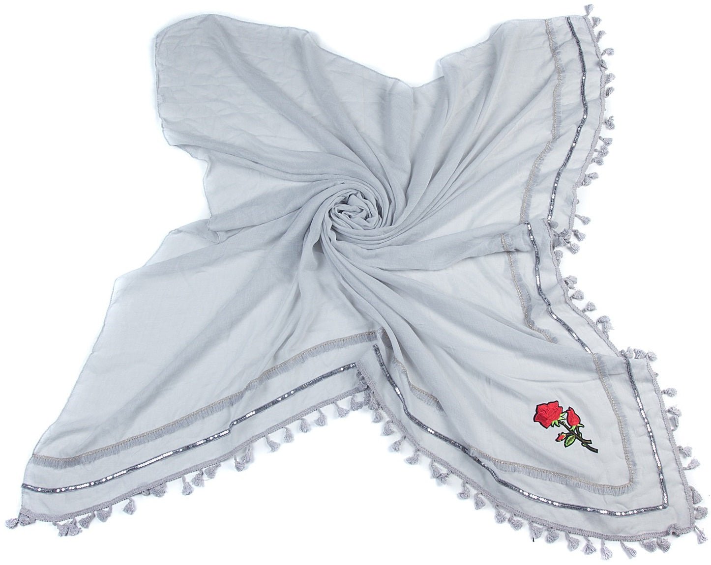 Sjaal met rozenborduursel en kwastjes – Div kleuren|Vierkante sjaal 134 x 134 - Medase