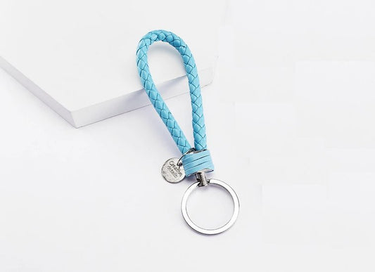 Sleutelhanger gevlochten leer - blauw - Medase