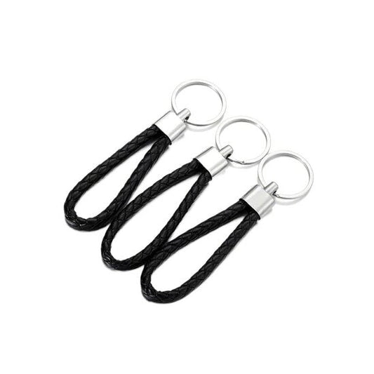 Sleutel/tas hanger gevlochten leer - Zwart - Medase