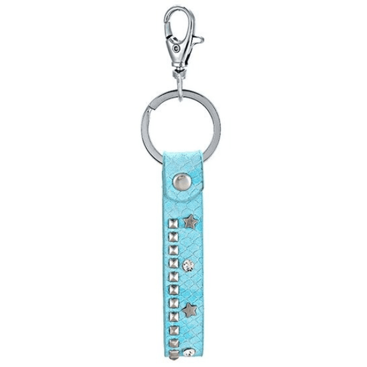 Sleutel/tas hanger leather strap studs - Blauw - Medase