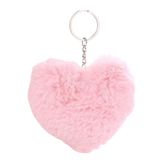 Sleutel/tas hanger pluis hart - Licht roze/zilver - Medase