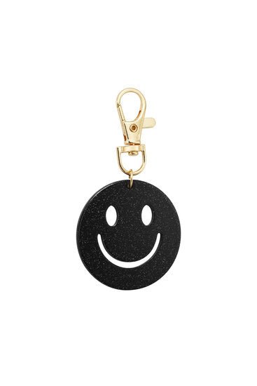 Sleutel/tas hanger smiley - Zwart - Medase