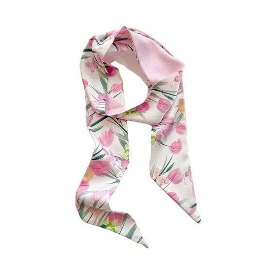 Smalle sjaal bloemen - roze/wit - Medase