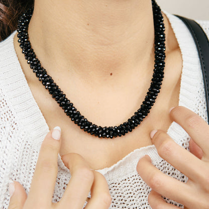 Sparkle kralen ketting 40cm facet beads zwart camel shimmer elegant chic statement