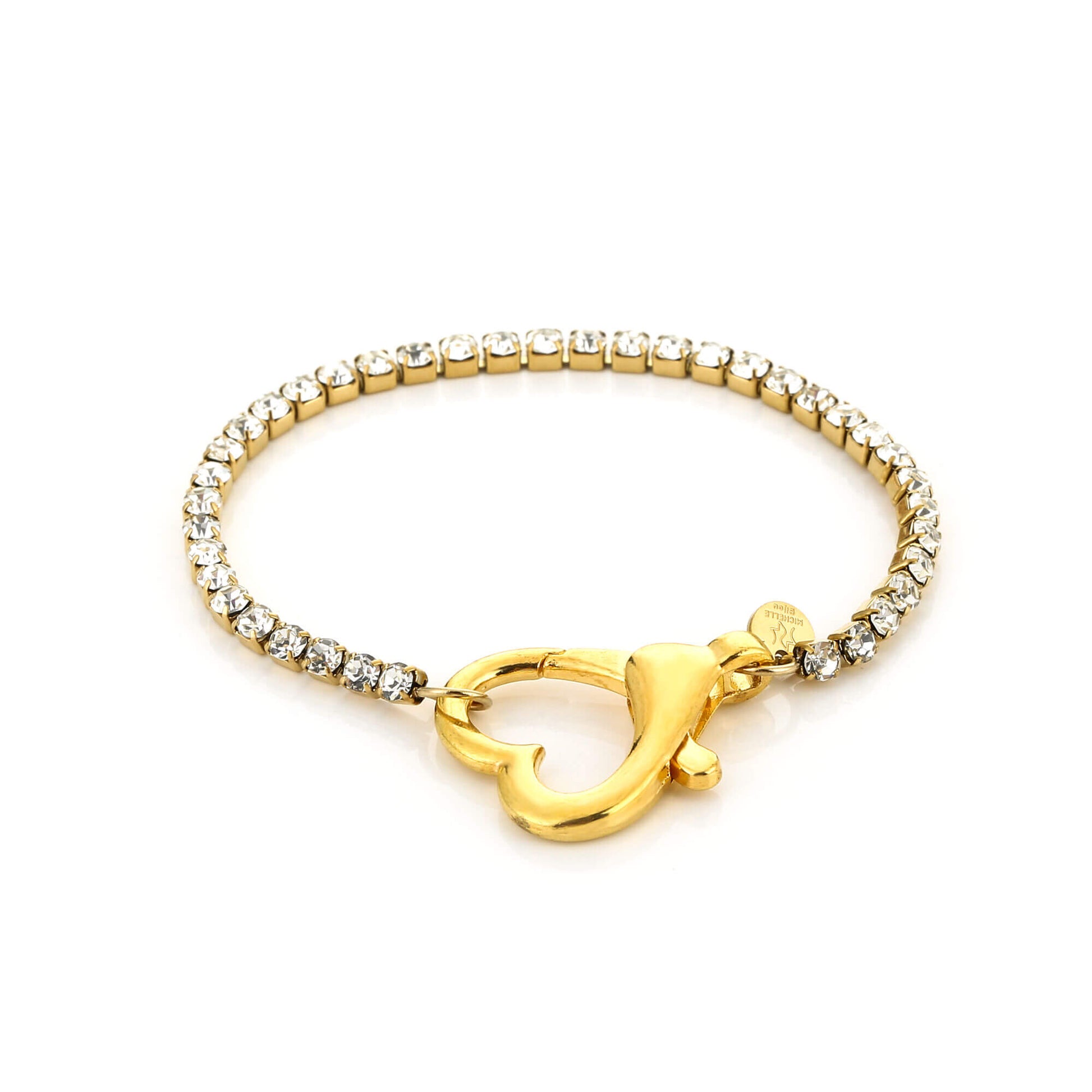 Goudkleurige stainless steel armband met strass en hartsluiting