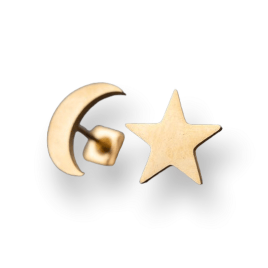 Stainless steel oorbellen star/moon - Goud - Medase