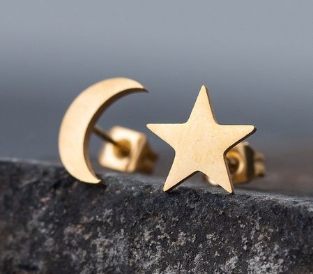 Stainless steel oorbellen star/moon - Goud - Medase